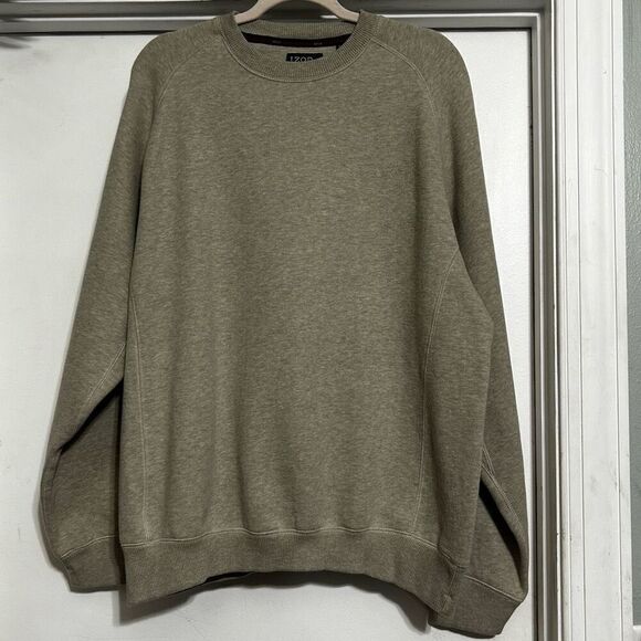 IZOD PerformX Pullover Sweatshirt Mens Large Tan Crew Neck Cotton Blend Heather - Picture 3 of 12